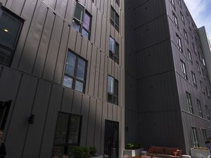 (Leah Hogsten | The Salt Lake Tribune) The Aster, a new complex at 255 S. State St., which offers 190 residential and mixed-income units, open-air spaces and community gathering spaces, May 2, 2023.