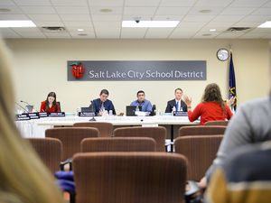 (Chris Samuels | The Salt Lake Tribune) A meeting of the Salt Lake City School District Board of Education, Tuesday, Jan. 10, 2023. Board members voted Tuesday to close the district's online elementary school.