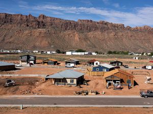 (Leah Hogsten | The Salt Lake Tribune) The Arroyo Crossing housing development, built on acreage owned by the Moab Area Community Land Trust, provides permanent affordable housing to some of Moab's families and individuals who could not otherwise afford a home, May 16, 2023.