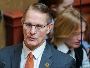 (Trent Nelson  |  The Salt Lake Tribune) Rep. Ken Ivory, R-West Jordan, at the Capitol in Salt Lake City on Tuesday, Feb. 7, 2023. Ivory sponsored a law to ban "pornographic or indecent" books from school libraries. He was initially opposed to his measure being used to ban the Bible, but now says he supports the religious text being removed from elementary and middle schools in Davis School District.